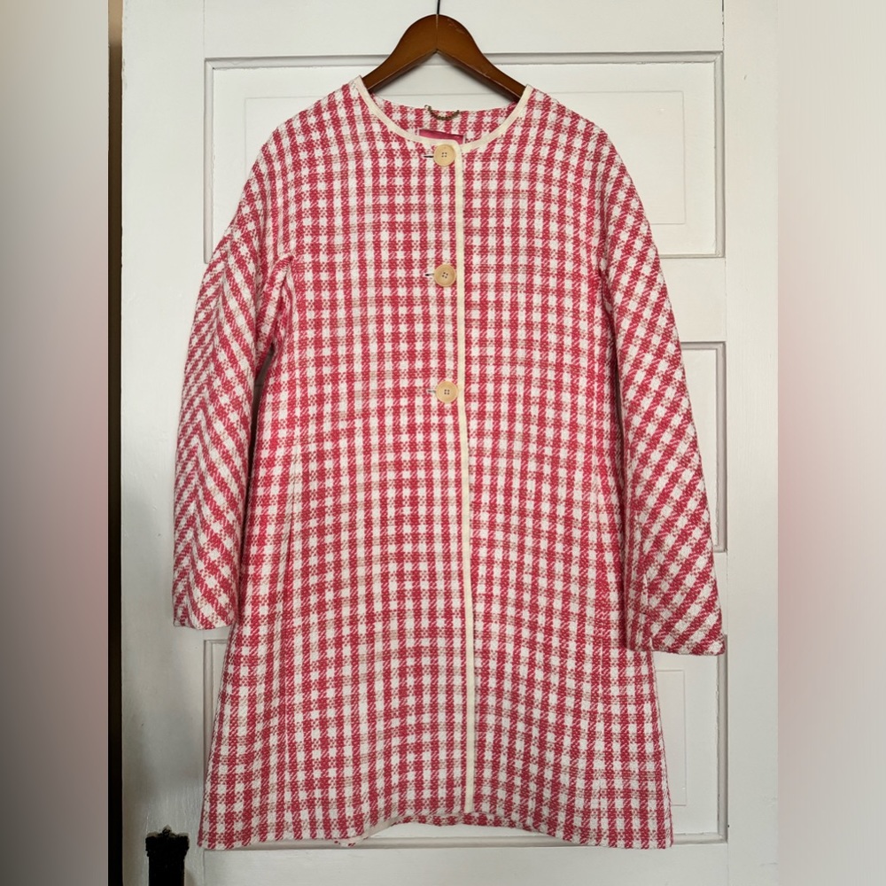 Never worn! Kate Spade pink gingham tweed coat